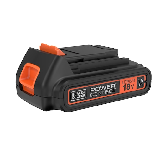 Front-side view of the BLACK+DECKER POWERCONNECT 18V 2.0Ah lithium-ion battery.